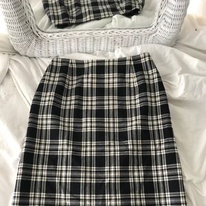 Vintage Plaid Mid-length Pencil Skirt